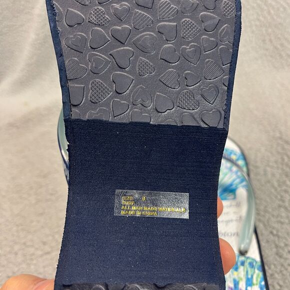 Brighton Flip Flops Womens 9 Blue Multi Surf Wedge Beach Summer Jewels - Picture 7 of 12